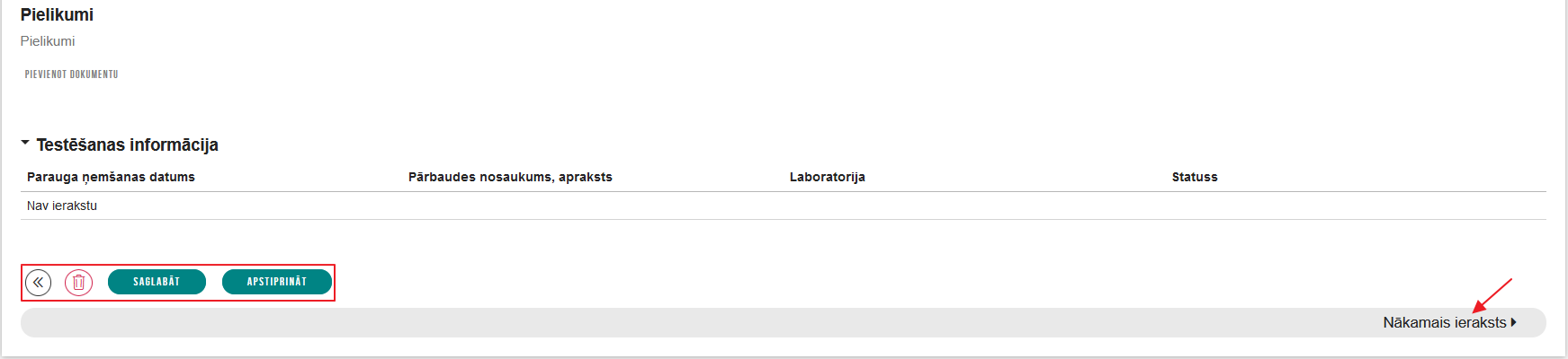 Attēls. Darbību pogas ikdienas darbu ierakstiem.