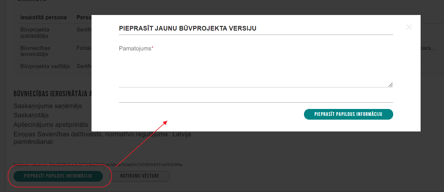 Attēls. Jaunas būvprojekta ekspertīzes versijas pieprasīšana