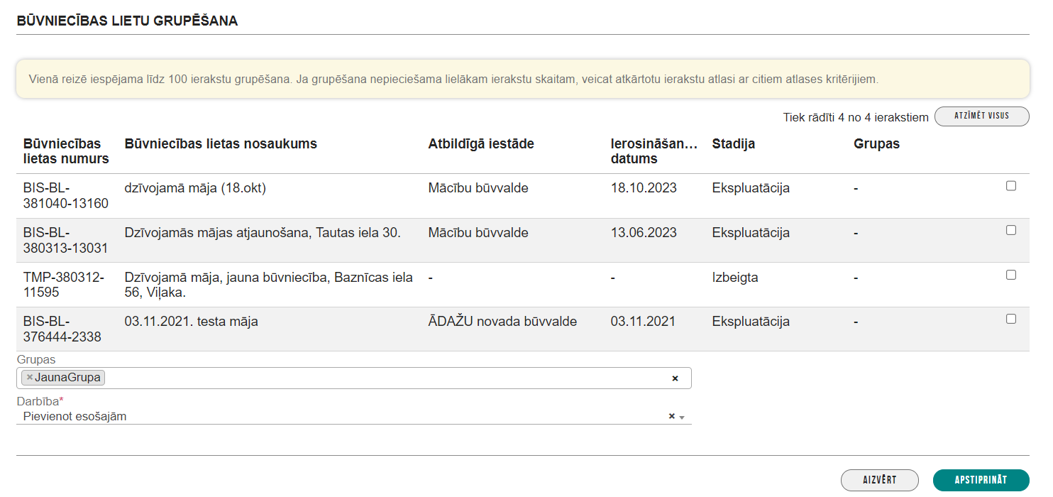 Attēls. Būvniecības lietu masveida grupēšana