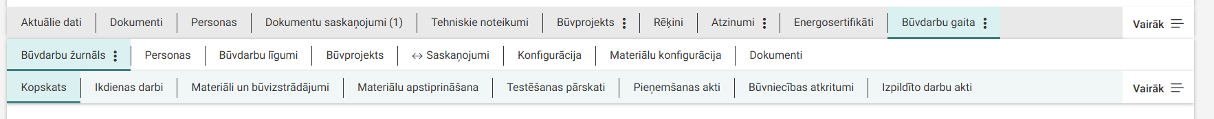 Attēls. Horizontālā navigācija apakšsadaļām Būvniecības lietā.