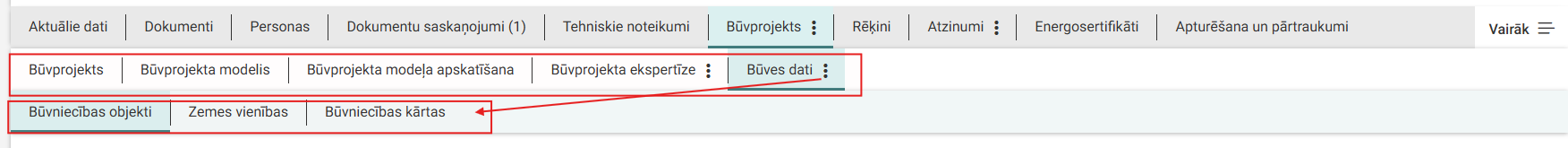 Attēls. Būvprojekta apakšsadaļas.