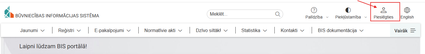 Attēls. Opcija %22Pieslēgties%22.