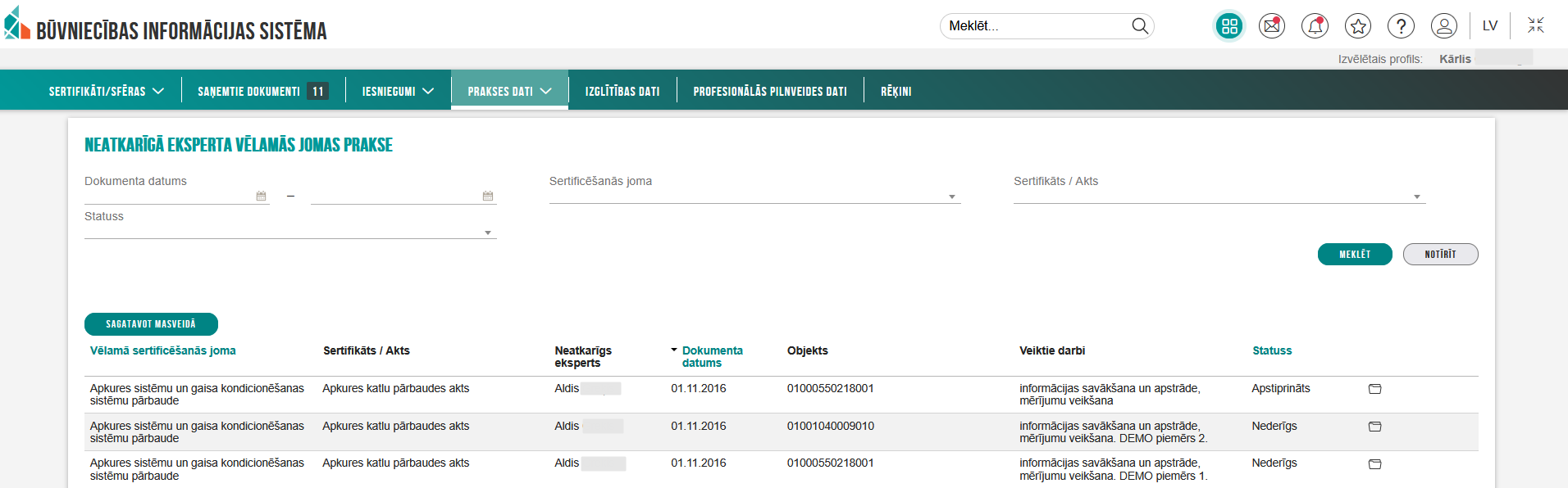 Attēls. Neatkarīga eksperta vēlamās jomas prakse.