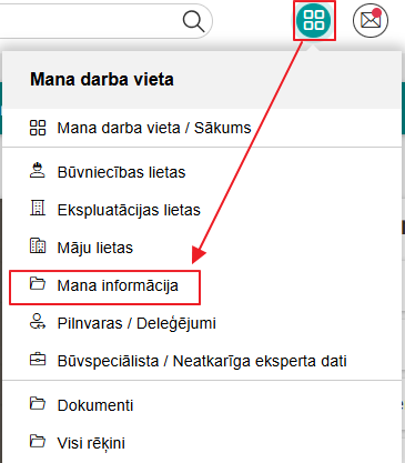 Attēls. Sadaļas %22Mana informācija%22 izvēle.