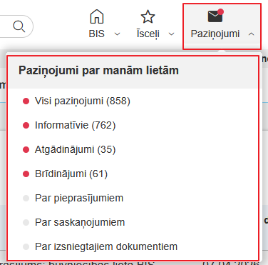Attēls. Sadaļa %22Paziņojumi%22.