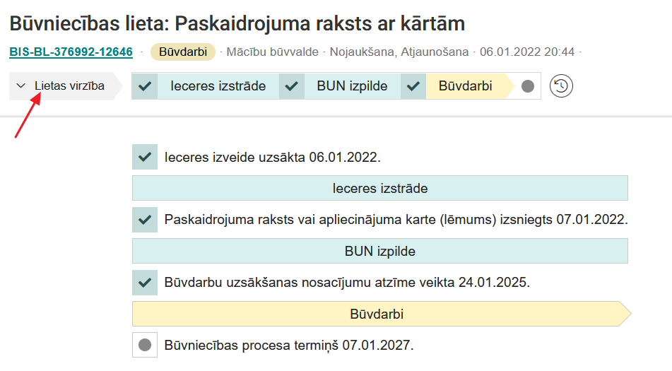 Attēls. Atvērt lietas virzības detalizēto informāciju.