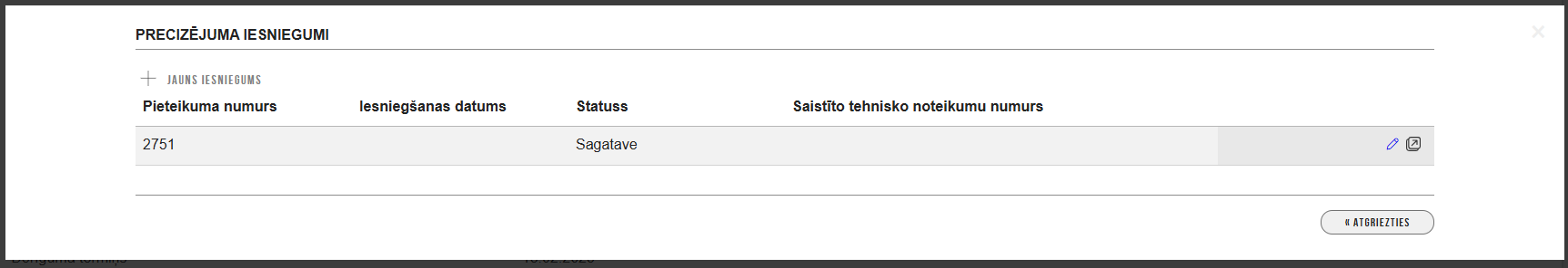 Attēls. Precizējuma iesniegums sarakstā.