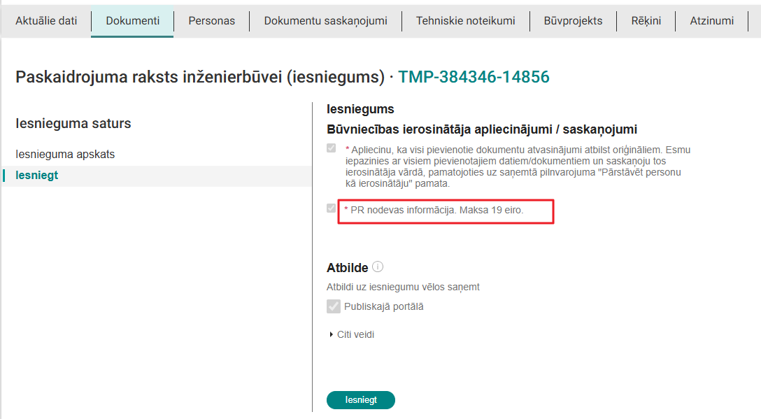 Attēls. Apliecinājumi pirms iesniegšanas būvvaldei.