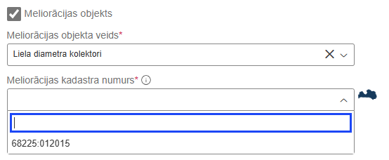 Attēls. Meliorācijas objekta kadastra numura norādīšana.