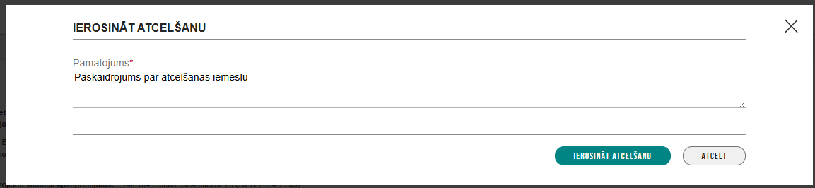 Attēls. Būvprojekta saskaņojuma atcelšanas pamatojuma norādīšana.