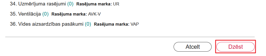 Attēls. Pogas masveida dzēšanas uzsākšanai/atcelšanai.