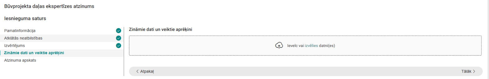 Attēls. Būvprojekta ekspertīzes atzinuma solis %22Zināmie dati un veiktie aprēķini%22.