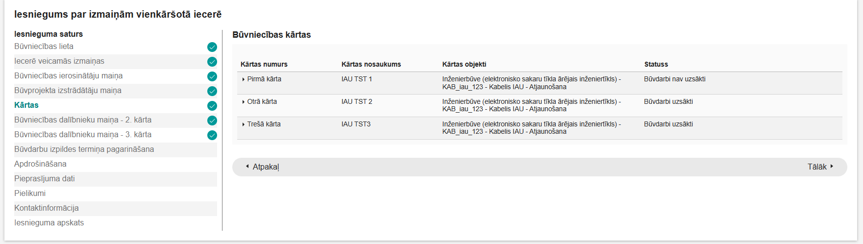 Attēls. Iesniegums par izmaiņām vienkāršotā iecerē solī %22Kārtas%22.