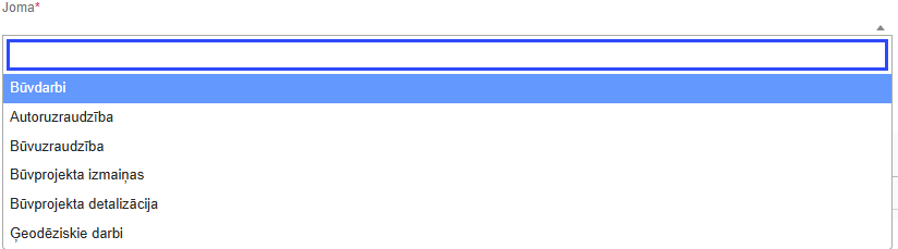 Attēls. Jomas izvēles lauks.