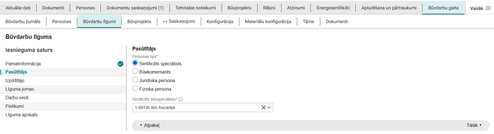 Attēls. Būvdarbu līgumā pasūtītāja norādīšana.