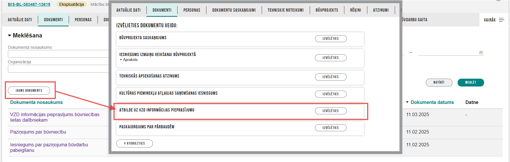 Attēls. Jauna dokumenta izvēle.