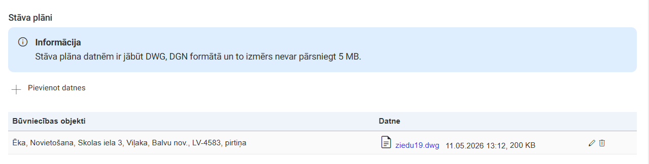 Attēls. Stāva plānu saraksts pie būvdarbu pabeigšanas dokumenta.