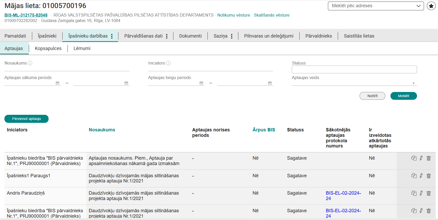Attēls. Mājas lietas sadaļa %22Aptaujas%22.