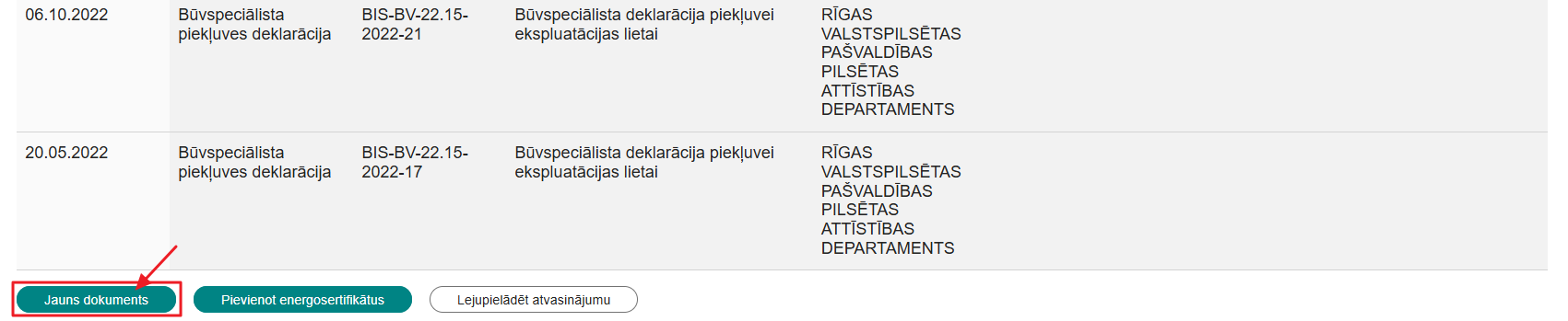 Attēls. Jauna dokumenta pievienošanas Mājas lietā.
