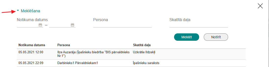 Attēls. Mājas lietas skatīšanās vēstures ierakstu meklēšanas bloks.