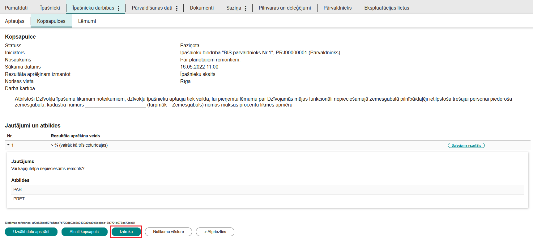 Attēls. Kopsapulces detalizēto datu forma. Veidot izdruku.