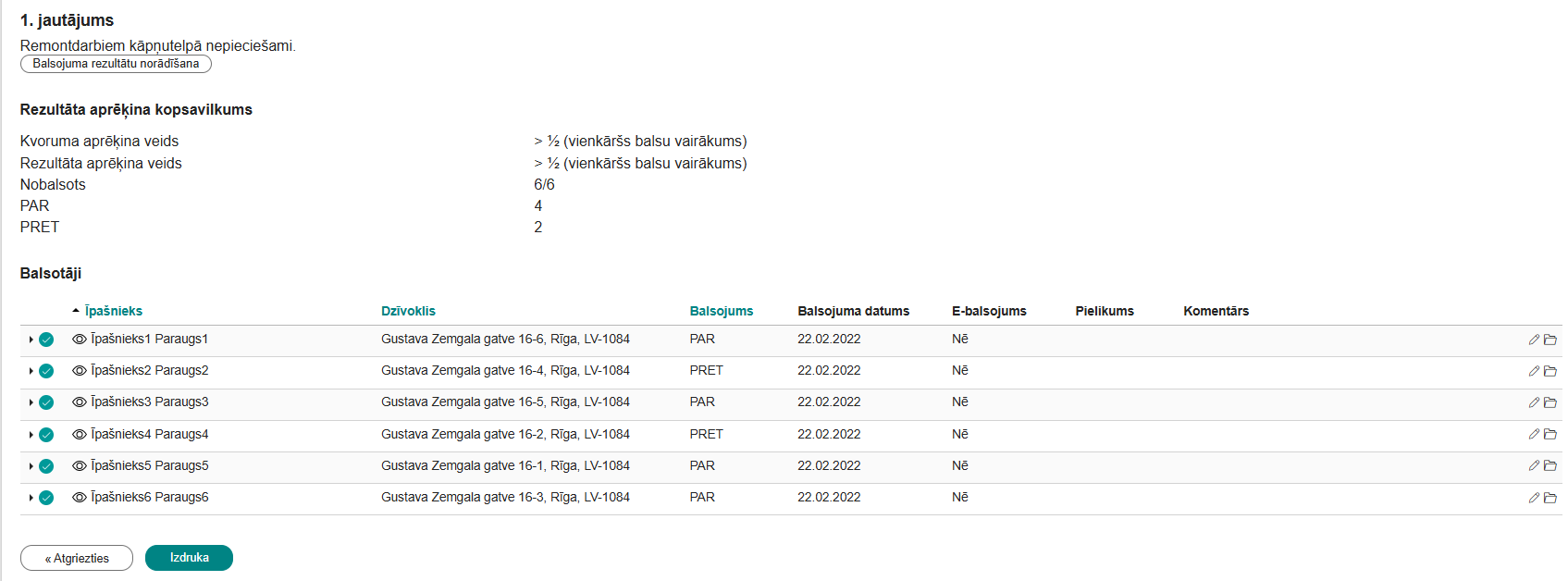 Attēls. Apskatīt balsojuma rezultātus par jautājumu.