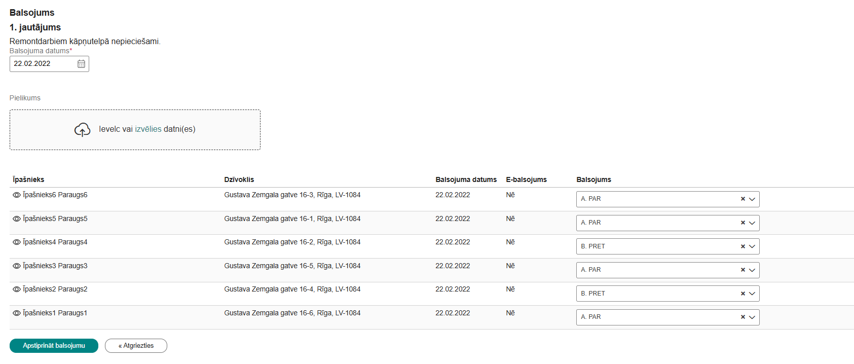 Attēls. Balsojuma rezultātu norādīšana.