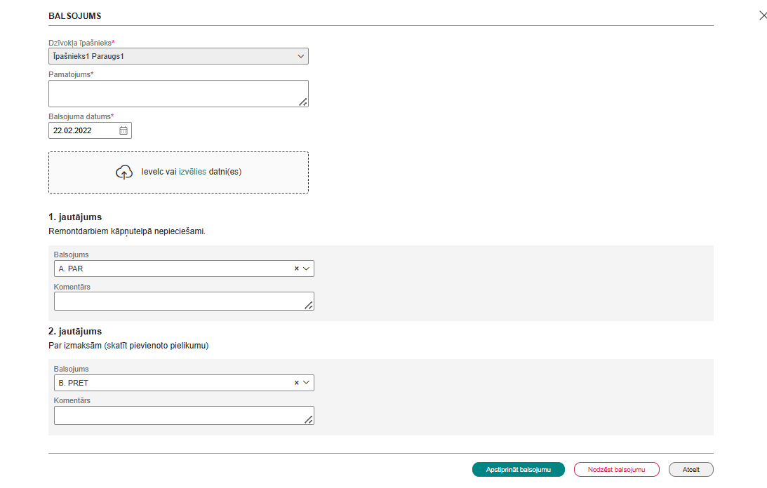 Attēls. Apskatīt kopsapulces jautājumu sarakstu un balsošanas rezultātus.