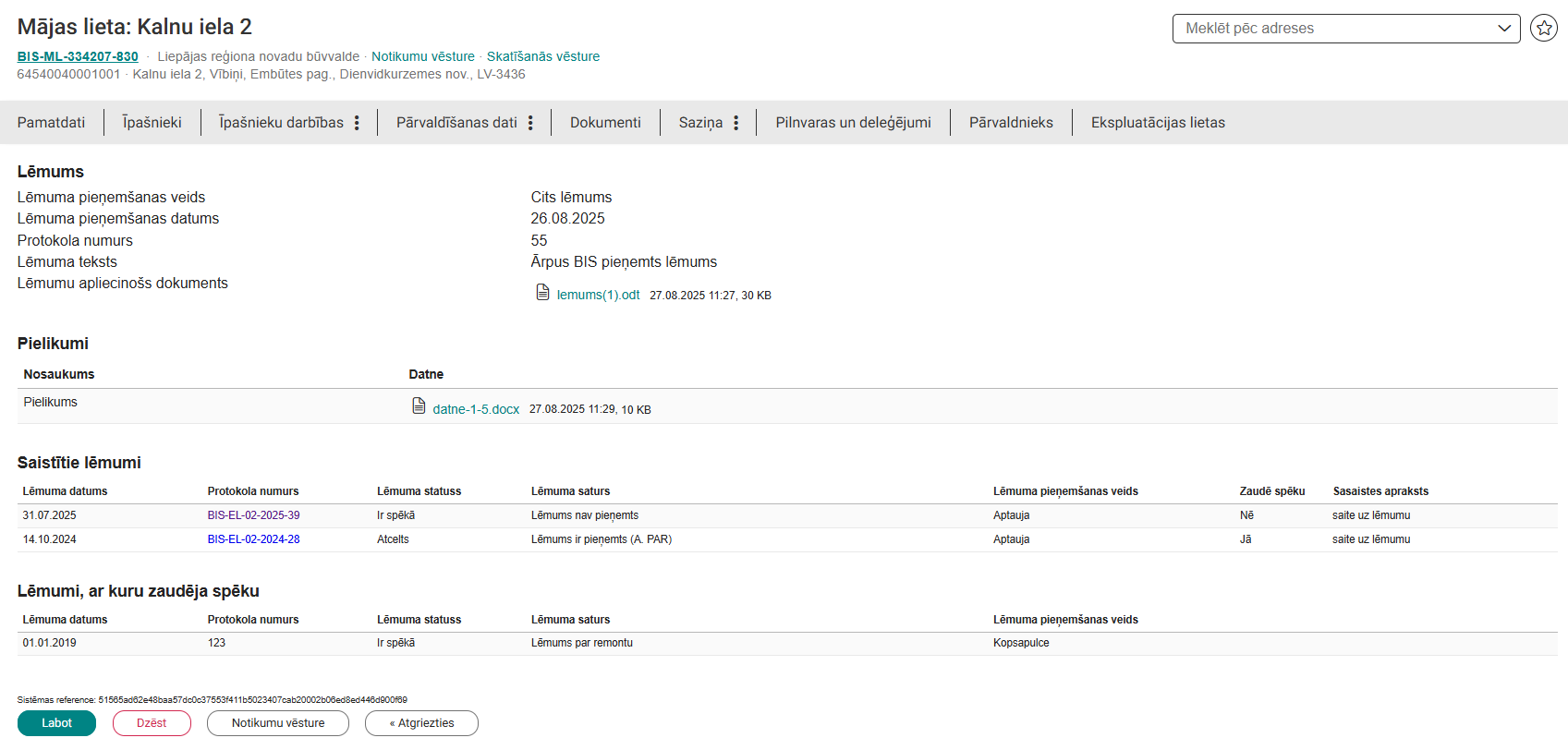 Attēls. Ārpus BIS pieņemta lēmuma detalizētie dati.