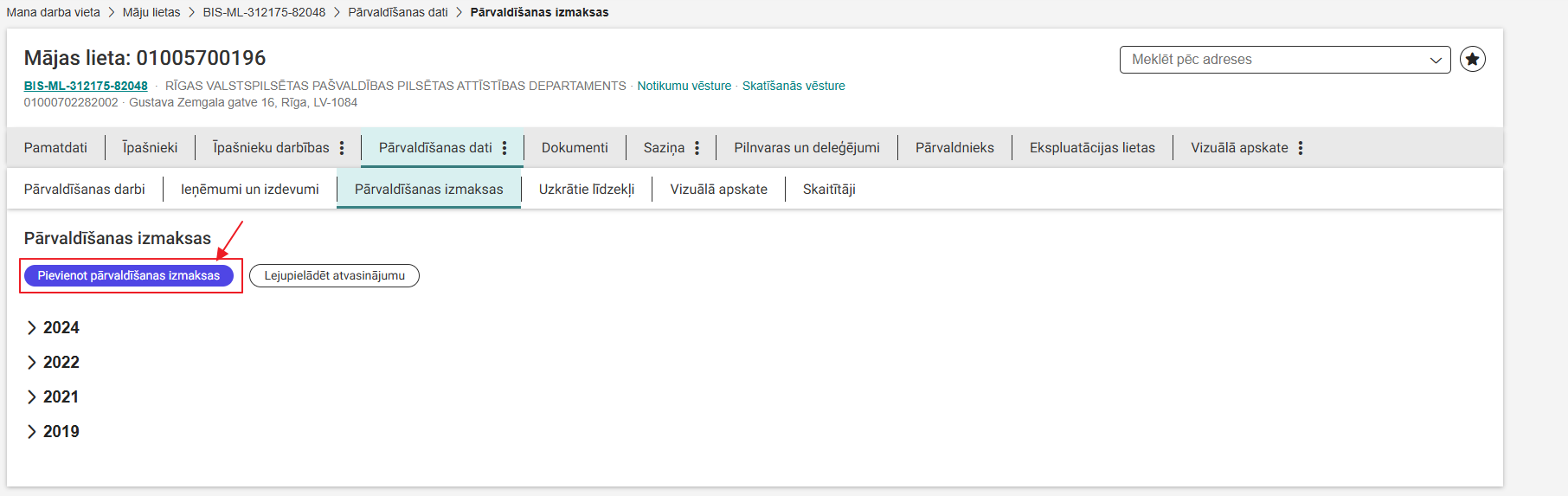 Attēls. Māju lietu pārvaldīšanas izmaksu pievienošana.