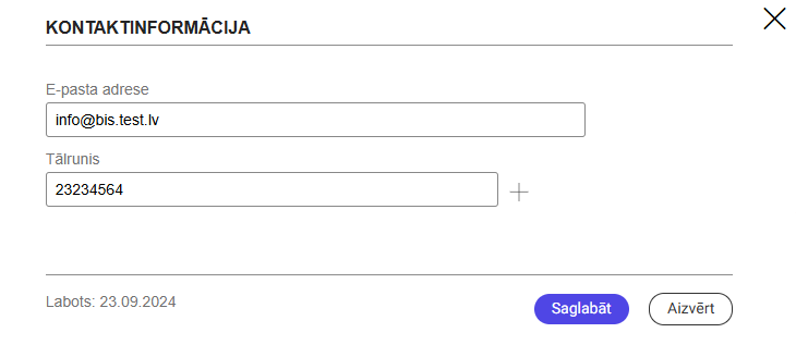 Attēls. Kontaktinformācijas labošanas forma.